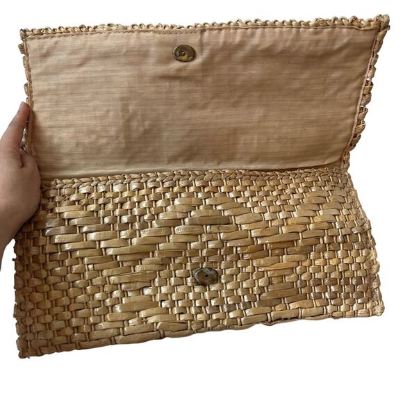 Vintage Oversized Wicker Handbag Clutch Straw Raffia - Picture 4 of 10
